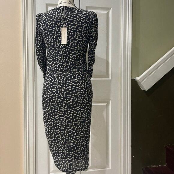 REBECCA TAYLOR DRESS RUCHED PREPPY CHIC FLORAL FIZZ BLACK IVORY Sz M TRENDY - Picture 4 of 15